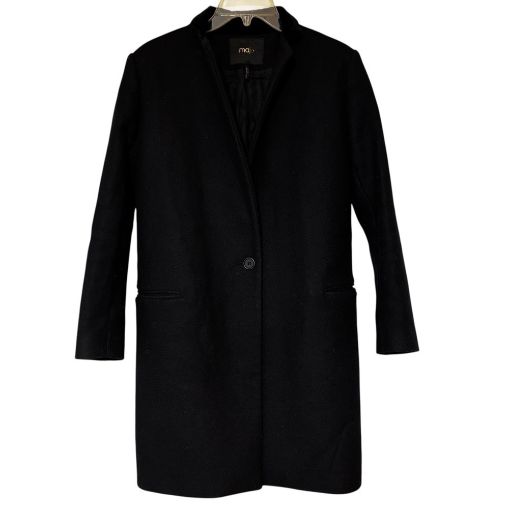Maje Wool Jacket Black Velvet Collar Size 38